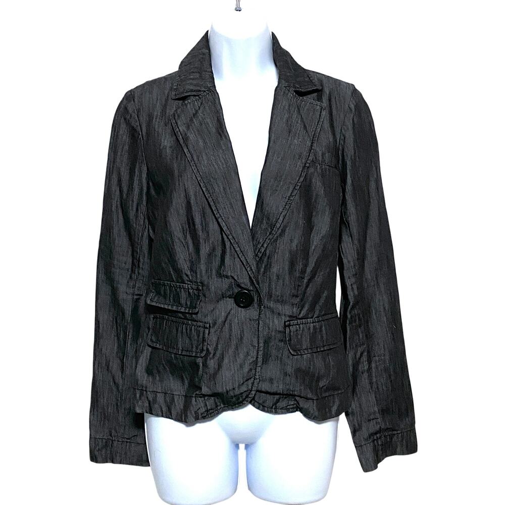 Level 99 One Button Denim Blazer Jacket Womens M Business Casual Professional